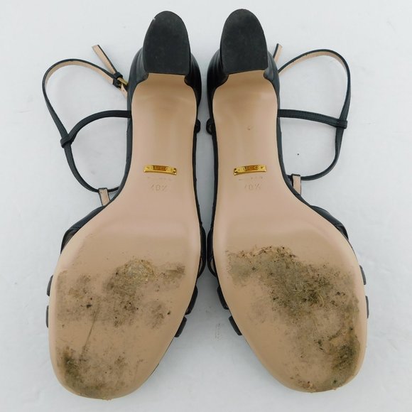 GUCCI GG Logo T-strap Black Quilted Leather Block Heel Ankle Sandals 40.5 - Picture 8 of 11